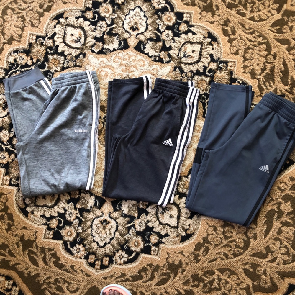 adidas Youth 3-Pack Joggers - Gray, Black, Blue Size 18/20
